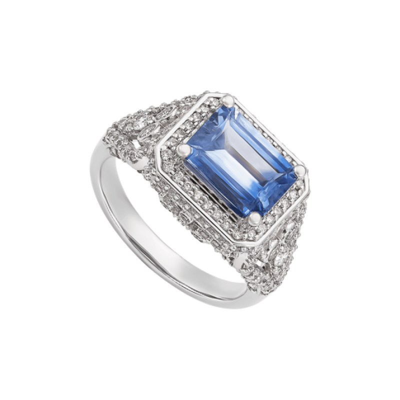 Nhẫn Vàng trắng 14K đính đá Sapphire